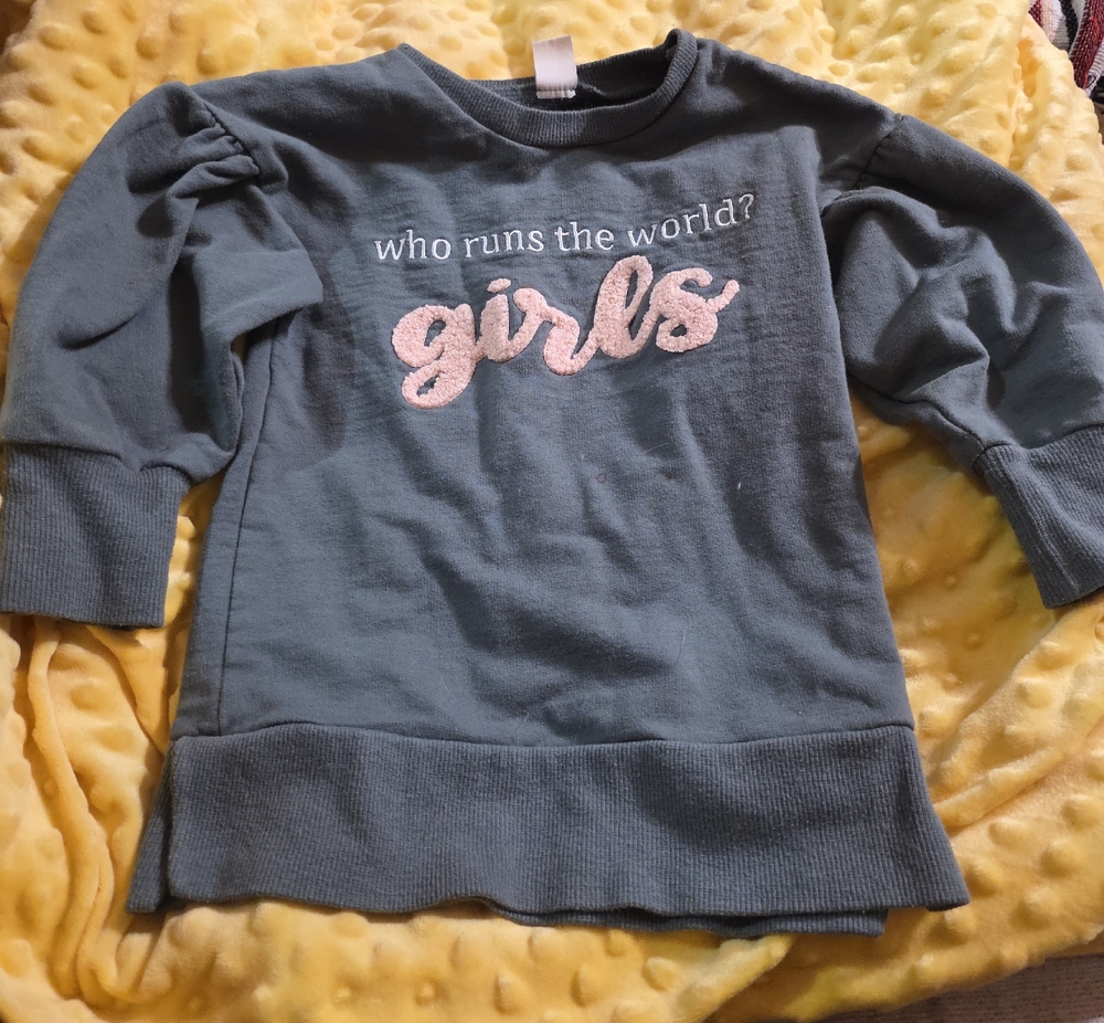 Girls' Puff-Sleeve Sweatshirt with Pink Chenille 'girls' - Blue